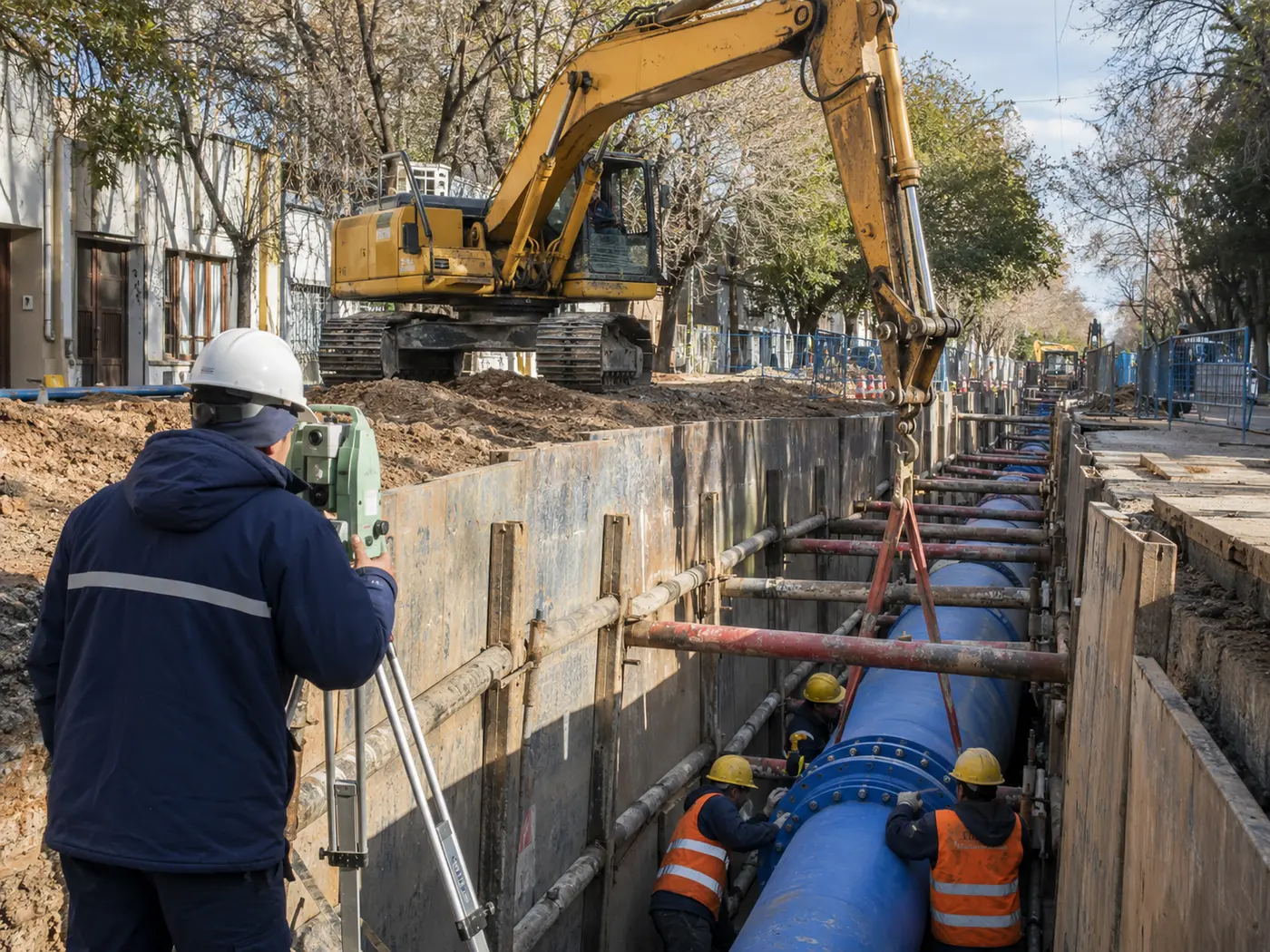 Instalación urbana de una tubería de gran diámetro